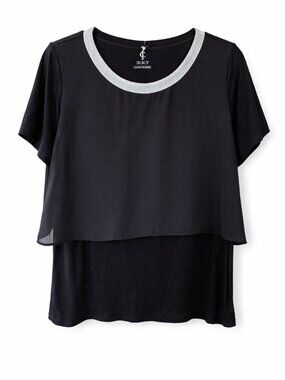 Juicy Couture Black Layered Top Womens L Silver Trim Y2K Sheer Overlay Blouse